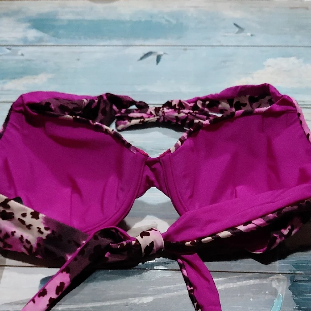 a.ch’e Y2K Leopard Print Halter Bikini Top Pink Black 32E 34DD 36D 38C